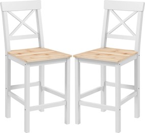 HOMCOM 2 db Bárszék Szett 60,2 cm Ülésmagasságú Fa Konyhai Székek Háttámlával és Lábpihentetővel 120 kg Teherbírással Étkezőbe és Nappaliba Természete