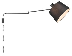 TRIO BALDO fali lámpa, állítható, zsinórkapcsolóval, fekete, E27 foglalattal, TRIO-200600132