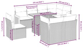 9 részes fekete polyrattan kerti ülőgarnitúra párnákkal