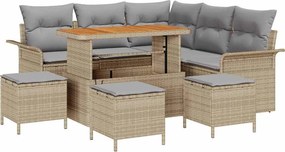 vidaXL Kerti Kanapé Szett párnával 9 pcs Bézs polirattan