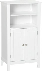 kleankin Fürdőszoba Szekrény Állítható Polcokkal és 2 Ajtóval, Többcélú Fa Fürdőszoba Szekrény, Fehér, 50x30x93cm | Aosom