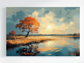 Vászonkép Víz Tájkép Tó Fa Ősz Nap Természet 60x40