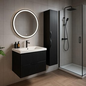 Erga Olivia, kerek LED tükör 50cm, fekete fém keret, 1150 lm, 6500K, elölről megvilágított, ERG-V01-202-5050-BK