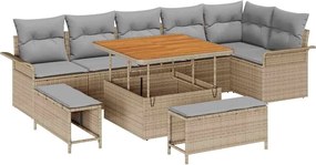 vidaXL Kerti Kanapé Szett párnával 9 pcs Bézs polirattan