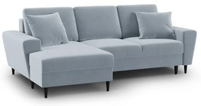 Világoskék bársony kinyitható tárolóhelyes sarokkanapé (bal oldali-heverő résszel) Kyoto – Cosmopolitan Design