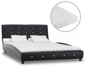 Fekete műbőr ágy matraccal 120 x 200 cm
