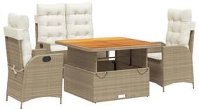 vidaXL 4 részes bézs polyrattan kerti étkezőgarnitúra párnákkal
