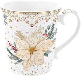 Karácsonyi porcelán bögre díszdobozban fehér arany mikulásvirág White Elegance