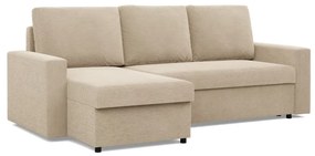 Zeus sarokkanapé, 2 ágyneműtartóval, egyenes kartámasz, kordbársony, univerzális oldal, bonell töltet, bézs