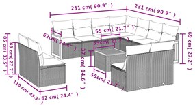 12 részes fekete polyrattan kerti ülőgarnitúra párnákkal