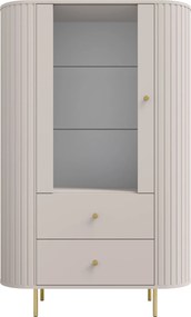 Lento vitrinszekrény 98 cm fiókokkal - homokbézs