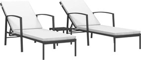 vidaXL 2 db fekete polyrattan napozóágy asztallal