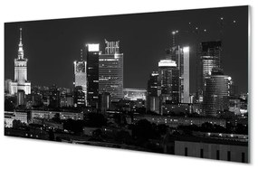 Üvegképek Éjszakai panoráma Varsó felhőkarcolók 100x50 cm 4 fogas