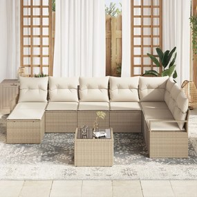 9 darabos kertkanapé szett párnákkal barna poli-rattan, 2 személyes kertkanapé párnákkal bézs poli-rattan