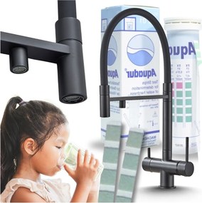 Konyhai Csaptelep Kihúzható Fejjel Álló Háromutas Forgatható Szűrővel Fekete