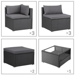 Casaria® Kerti rattan készlet XXL - fekete/antracit párnák