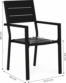 Kerti szék, MultiGarden YC-051KD-1, fekete, 54,5 x 52 x 89 cm, acél keret, HDPE ülő- és háttámla, 150 kg teherbírás, 2 db-os szett
