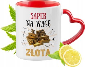 Piros bögre szív alakú füllel tűzszerésznek ajándékba