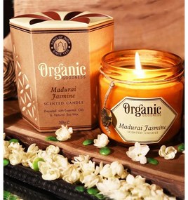 Organikus gyertya Madurai Jasmine 200 gborostyánszínű üvegben