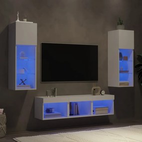 5 darab fehér szerelt fa fali TV-bútor LED-del