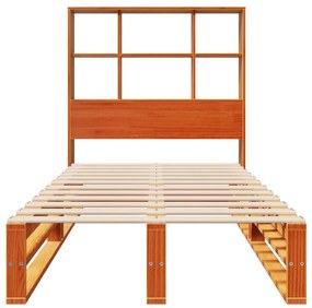 viaszbarna tömör fa könyvespolcos ágy matrac nélkül 75 x 190 cm