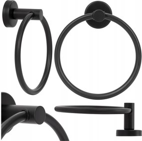 Kerek Törölközőtartó Fekete Fürdőszobai 16cm Gyűrűs Fali Tartó Loft