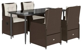 vidaXL 5 részes barna polyrattan kerti étkezőgarnitúra párnákkal