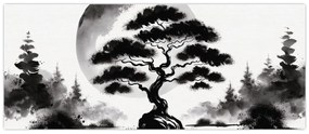 Kép – Fekete-fehér bonsai (120x50 cm)