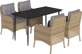 vidaXL 5 részes bézs polyrattan kerti étkezőgarnitúra párnákkal
