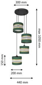 Csillár zsinóron HELEN 4xE27/15W/230V zöld/arany