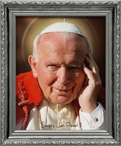 Vászonkép 31x26 Szent II. János Pál Pápa Ezüst Díszített Keret