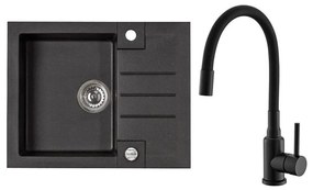 ALVEUS SETA23236 - ROCK konyhai mosogató + MINTAS mosogatócsaptelep, 34 cm, gránit/fekete