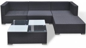 vidaXL 5-részes fekete polyrattan kerti bútorszett párnákkal