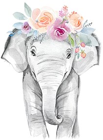 Gyerek festmény - Elefánt virággal 50 x 40 cm