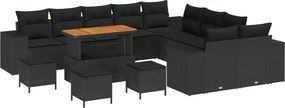 vidaXL Kerti Kanapé Szett párnával 14 pcs Fekete polirattan