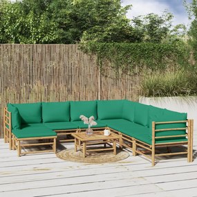 9 részes bambusz kerti ülőgarnitúra zöld párnákkal