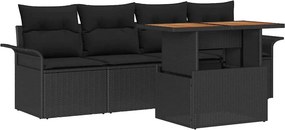 vidaXL Kerti Kanapé Szett párnával 5 pcs Fekete polirattan