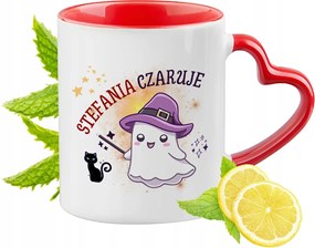 Piros bögre szív alakú füllel Stefánia számára Ajándék