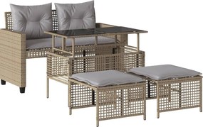 vidaXL 4 részes bézs polyrattan üveg kerti ülőgarnitúra párnákkal