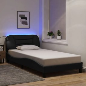 fekete szövet ágykeret LED-ekkel matrac nélkül 100x200 cm