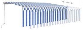 kék és fehér LED-es kézzel kihúzható napellenző redőnnyel 5x3 m
