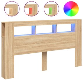 sonoma tölgy színű szerelt fa LED-es fejtámla 180x18,5x103,5 cm