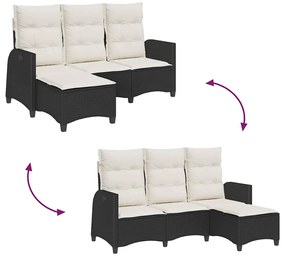 L-alakú fekete polyrattan fekvő kerti kanapé párnákkal
