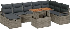 vidaXL Kerti Kanapé Szett párnával tárolóval 9 pcs Szürke polirattan
