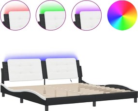 vidaXL fekete és fehér ágykeret LED-ekkel matrac nélkül Zadar 200x200 cm
