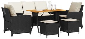 6 részes fekete polyrattan kerti ülőgarnitúra párnákkal