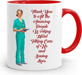 Piros Bögre Ápolónőnek Thank You To All nyomott mintával