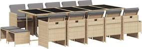 vidaXL 15 részes vegyes bézs polyrattan kerti étkezőgarnitúra párnával