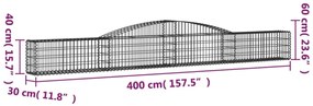 3 db íves horganyzott vas gabion kosár 400x30x40/60 cm