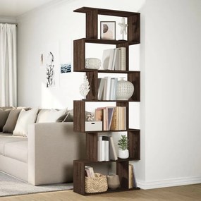 6 szintes barna tölgy fa elválasztó könyvespolc 70x24x193 cm